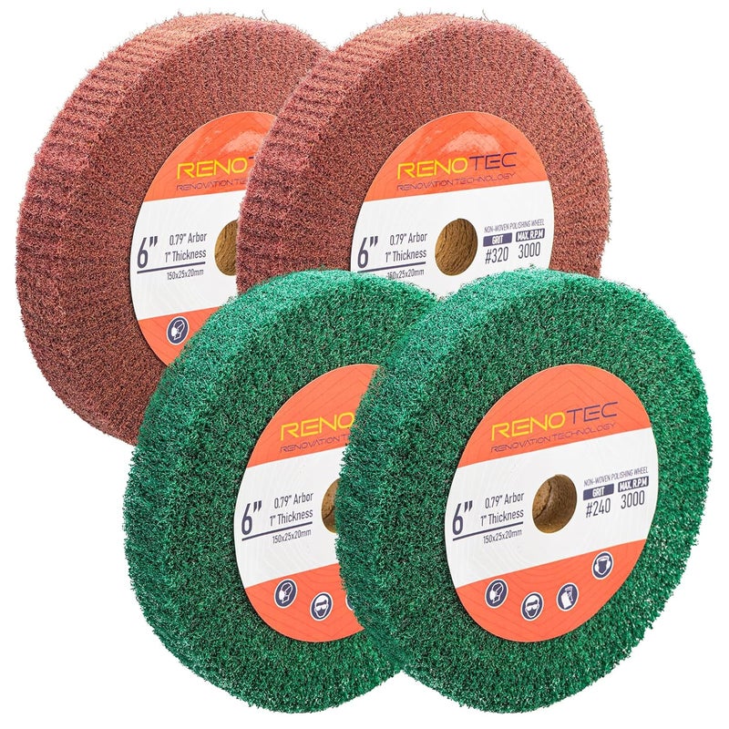 RENOTEC 6 Inch Flap Wheel, Non-Woven Abrasive Polishing Wheel, 1 Inch Thickness, 3/4 Inch Arbor, for Bench Grinder (Assorted Grit240 Grit320) - Image 1